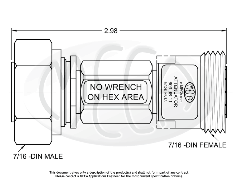 603-dB-11 Attenuator 7/16 DIN connectors drawing