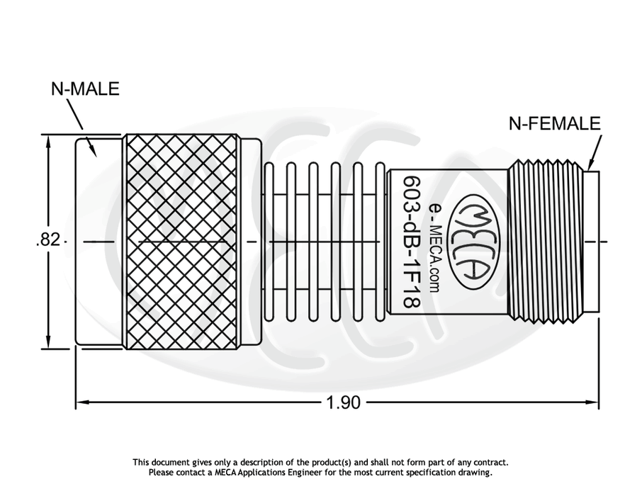 603-dB-1F18 Attenuator N-Type connectors drawing