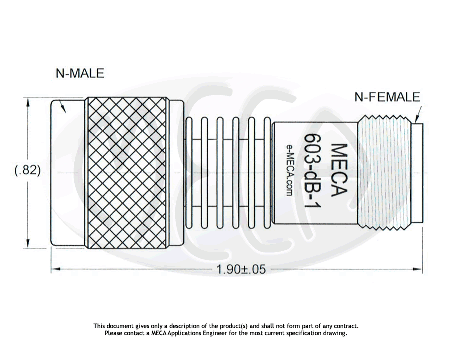 603-dB-1 Attenuator N-Type connectors drawing