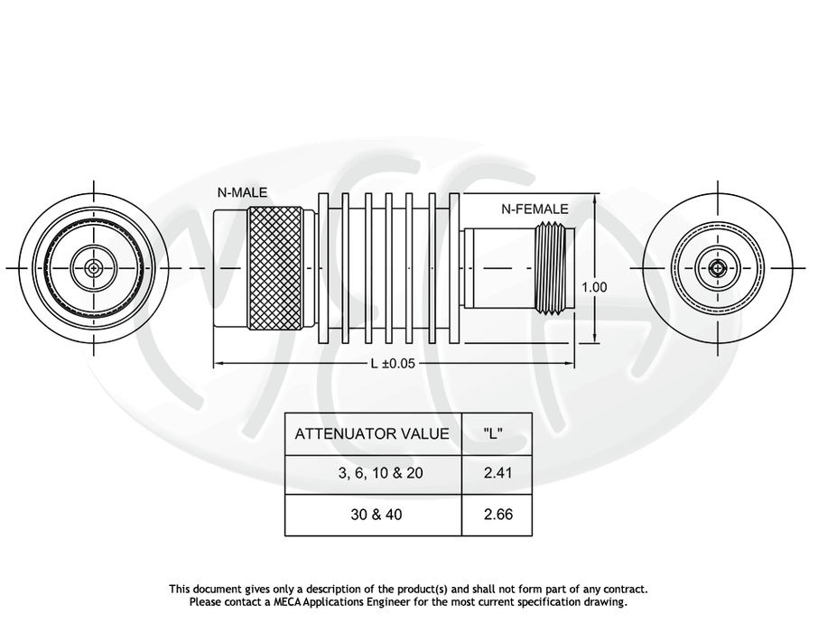 606-dB-1F18 Coaxial Attenuators N-Type connectors drawing