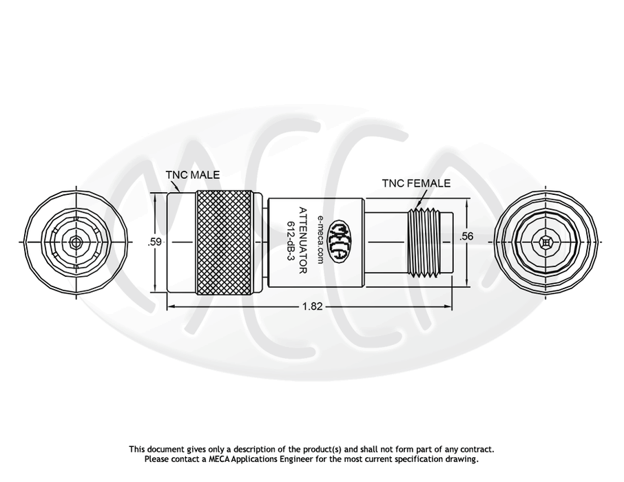 612-dB-3 Microwave Attenuators TNC connectors drawing