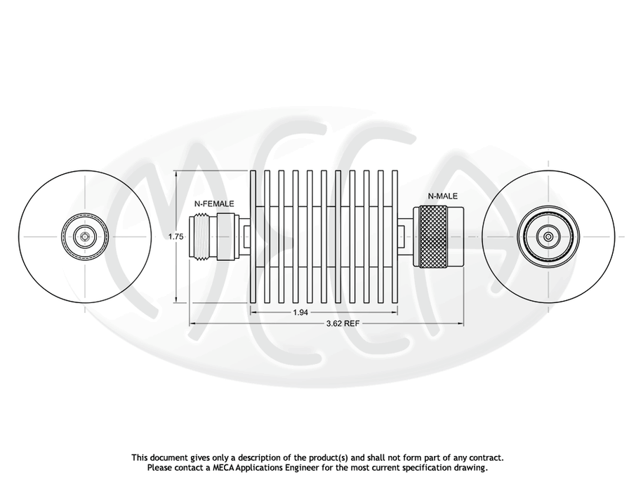 630-dB-1F4 Attenuator N-Type connectors drawing