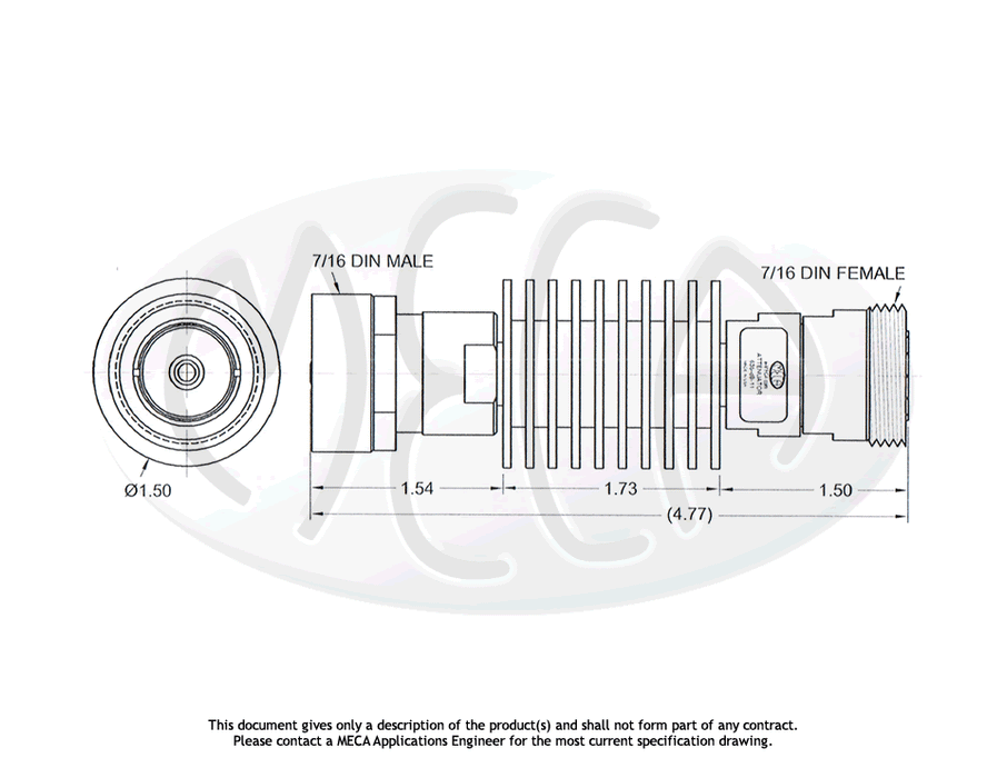 635-dB-11 RF Attenuators 7/16-DIN connectors drawing