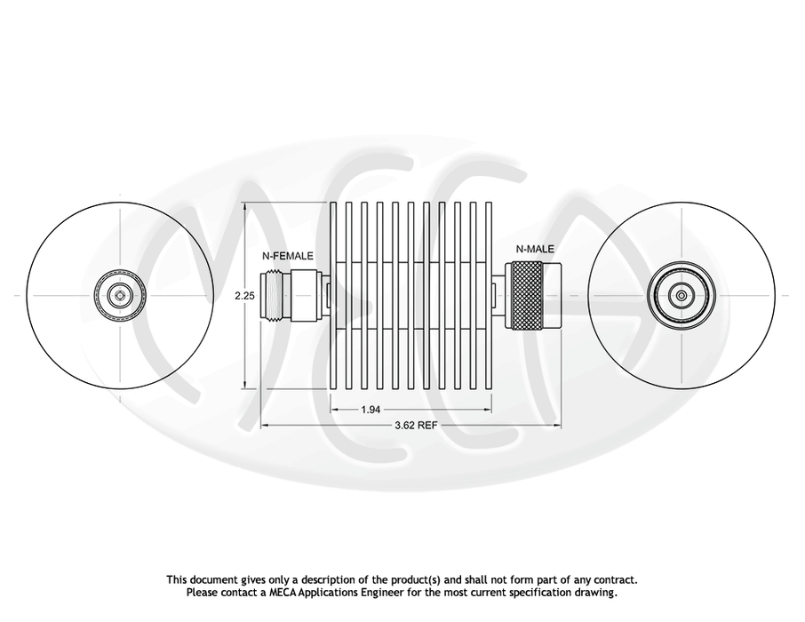 650-dB-1F4 Attenuators N-Type connectors drawing
