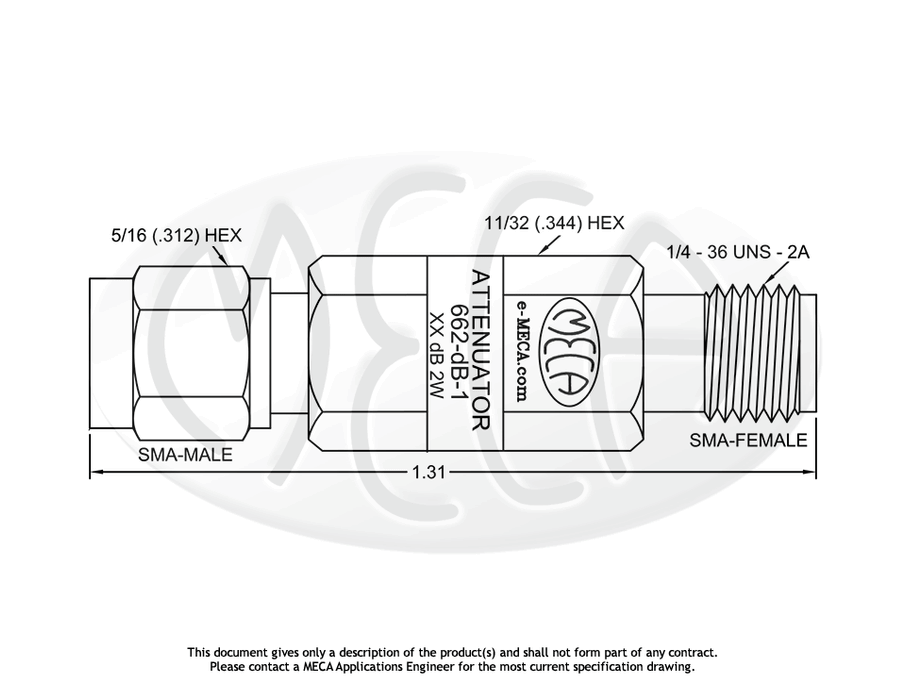662-dB-1 RF Attenuators SMA-Type connectors drawing