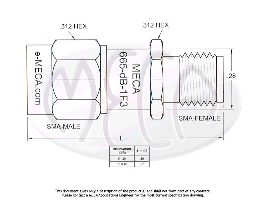 665-dB-1F3 Coaxial Attenuators SMA-Type connectors drawing