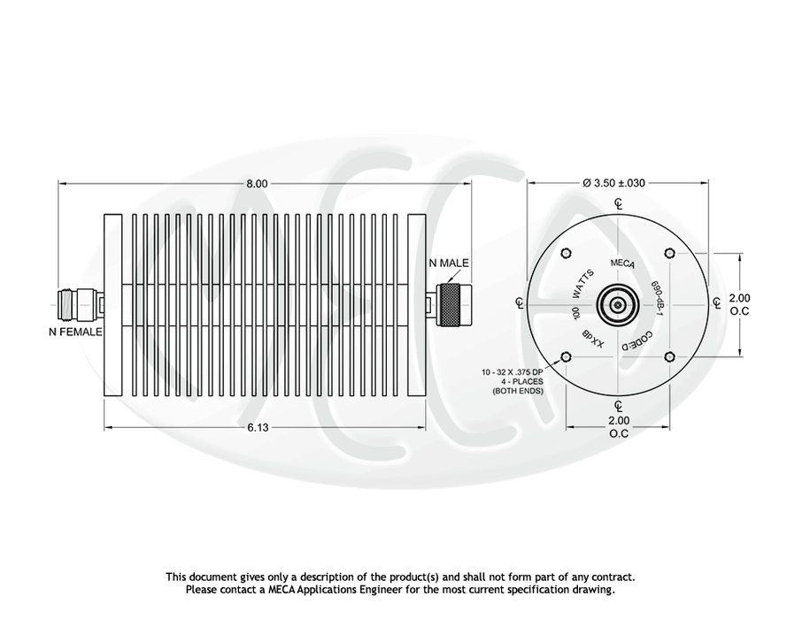 690-dB-1 Microwave Attenuator N-Type connectors drawing