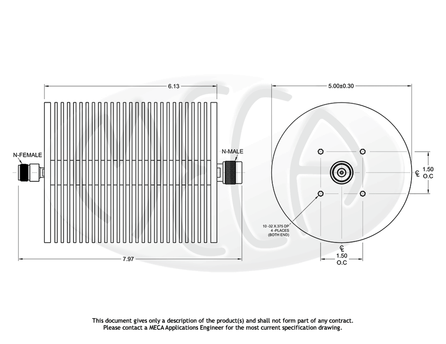 697-dB-1 RF Attenuators N-Type connectors drawing