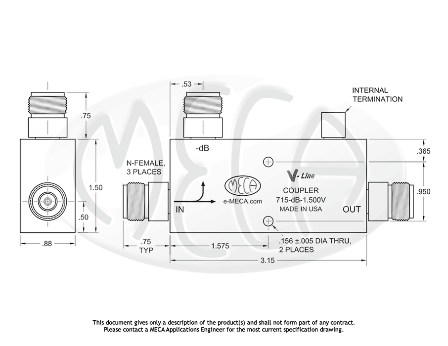 715-dB-1.500V RF Directional Couplers N-Female connectors drawing