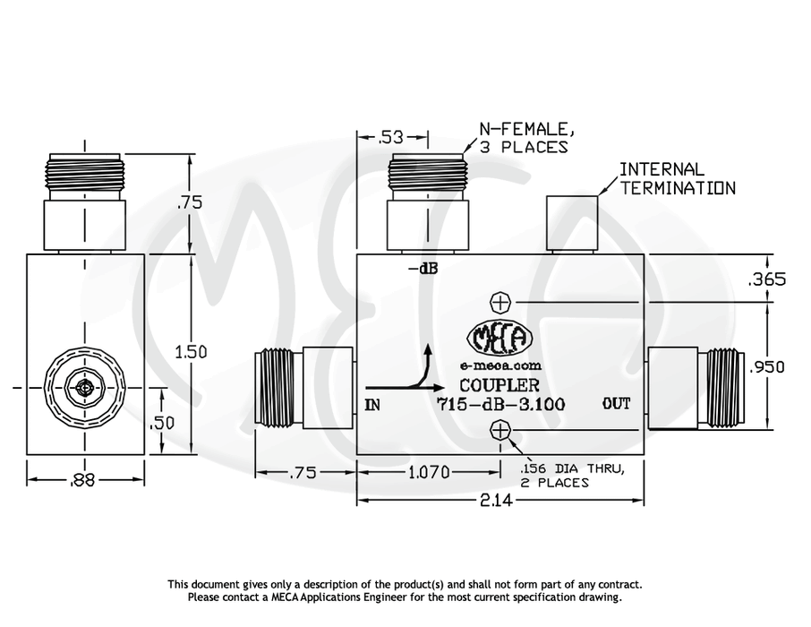 715-dB-3.100 Directional Couplers N-Female connectors drawing