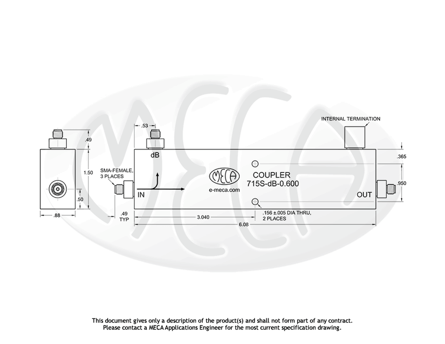 715S-dB-0.600 Directional Coupler SMA-Female connectors drawing
