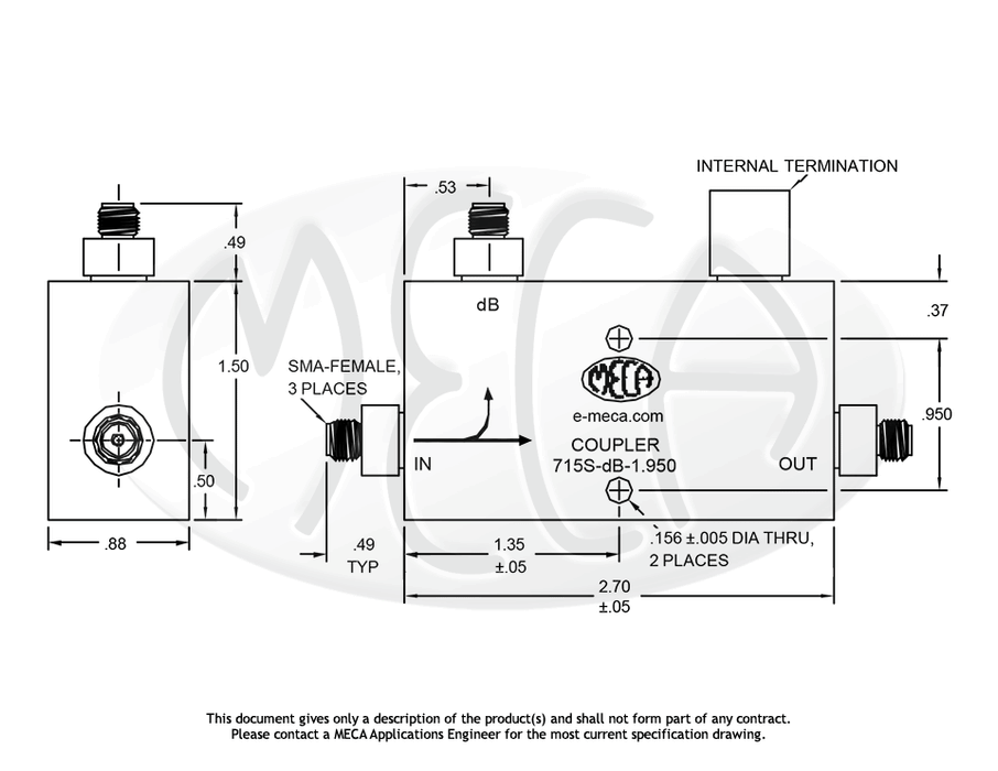 715S-dB-1.950 Directional Couplers SMA-Female connectors drawing