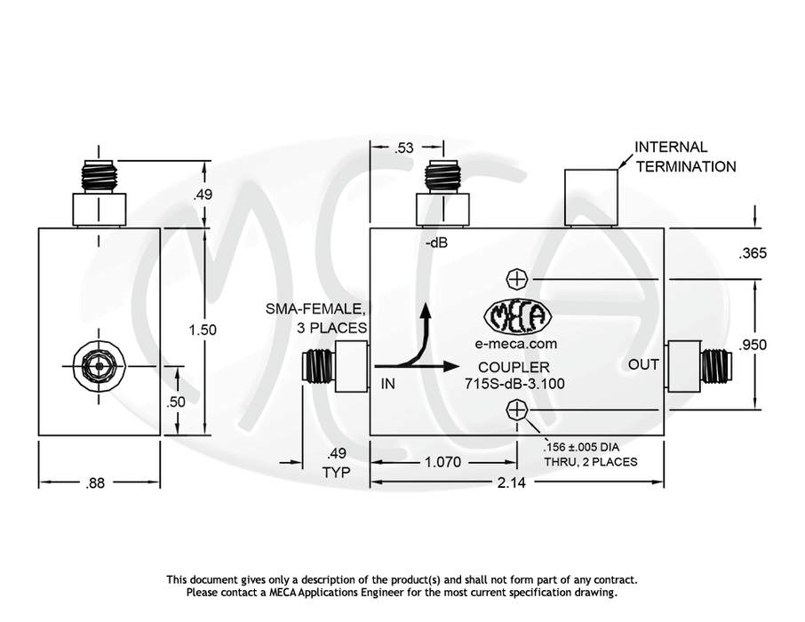 715S-dB-3.100 Directional Coupler SMA-Female connectors drawing