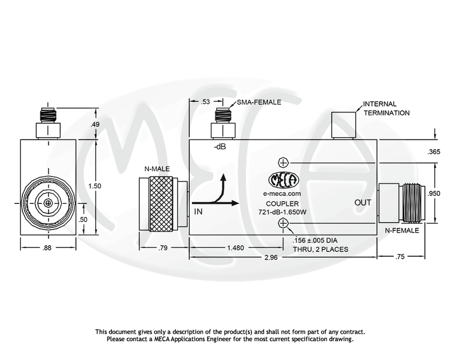 721-dB-1.650W Directional Couplers In-line connectors drawing