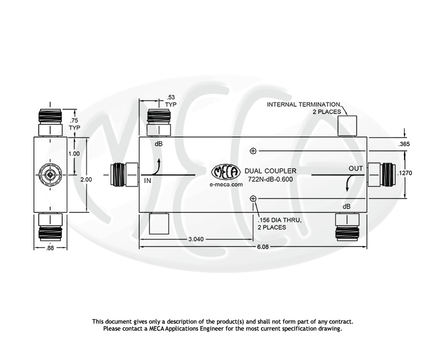 722N-dB-0.600 Directional Coupler N-Female connectors drawing