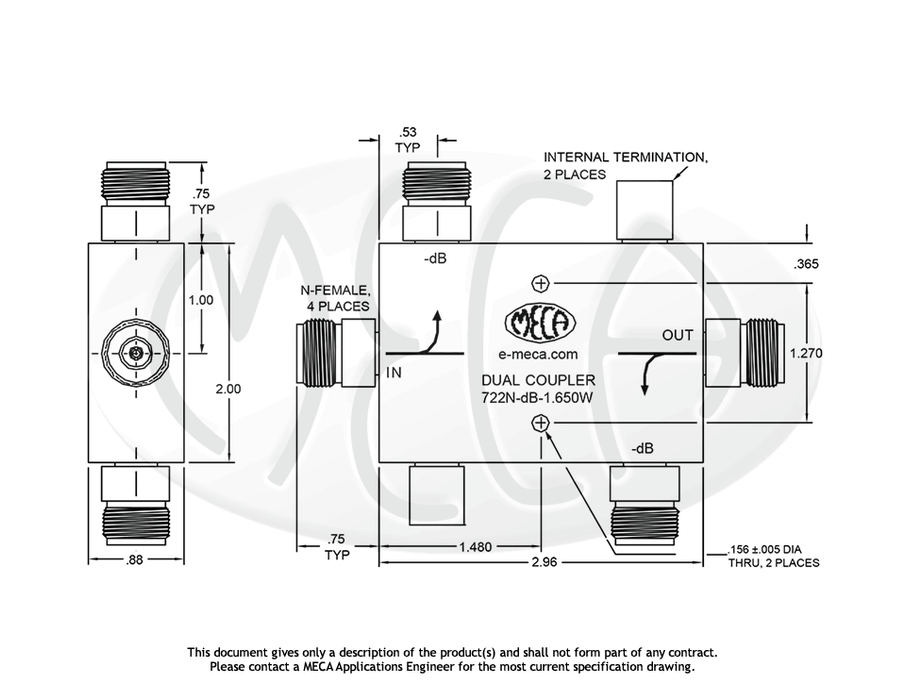 722N-dB-1.650W Directional Couplers N-Female connectors drawing
