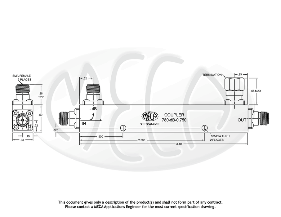 780-dB-0.750 Directional Coupler SMA-Female connectors drawing