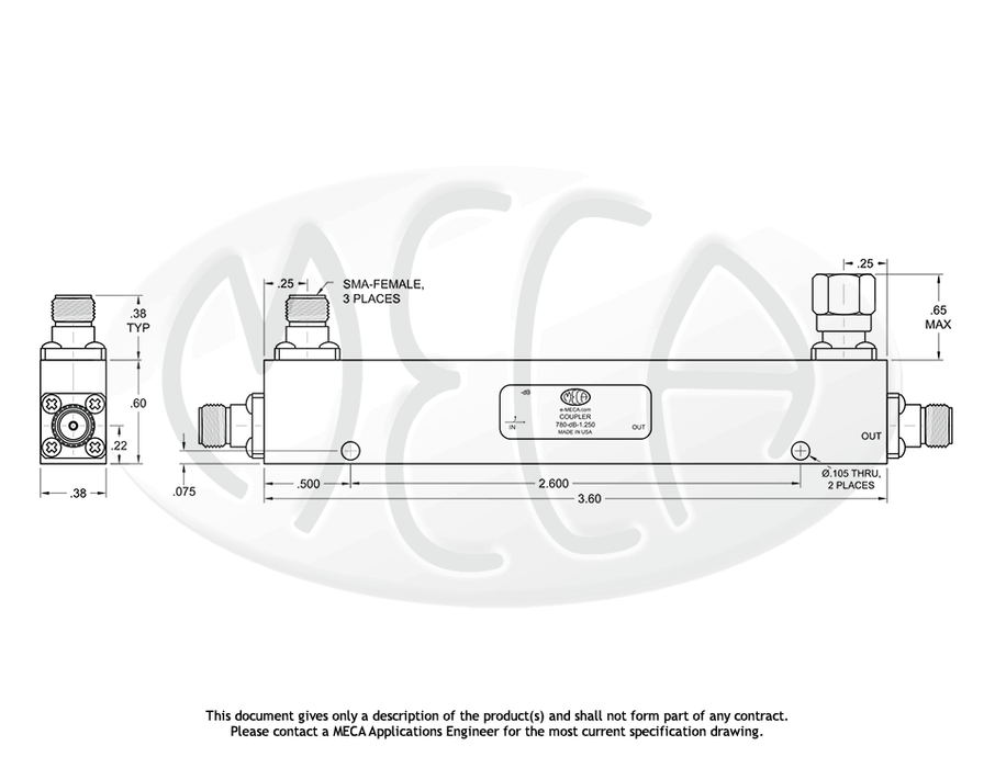 780-dB-1.250 Directional Coupler SMA-Female connectors drawing