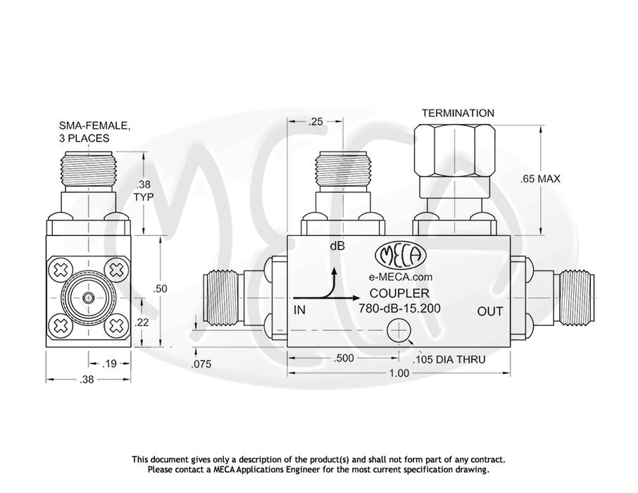 780-dB-15.200 Directional Couplers SMA-Female connectors drawing