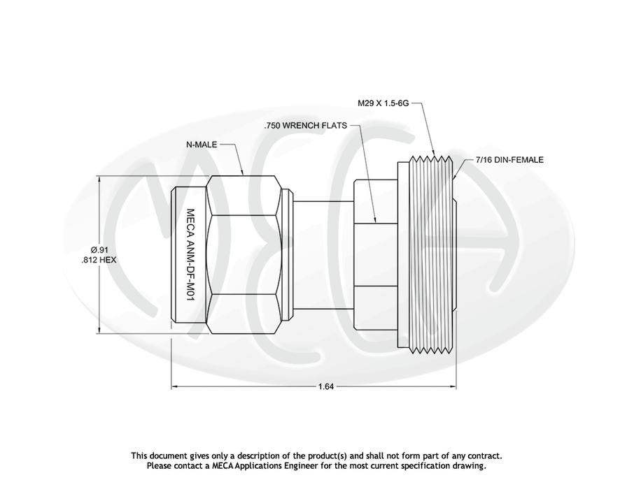 ANM-DF-M01 Low PIM Adapter N-Male to DIN-Female connectors drawing