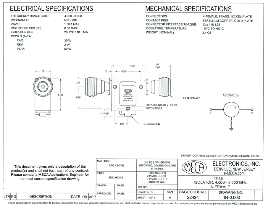 IN-6.000 Isolators electrical specs