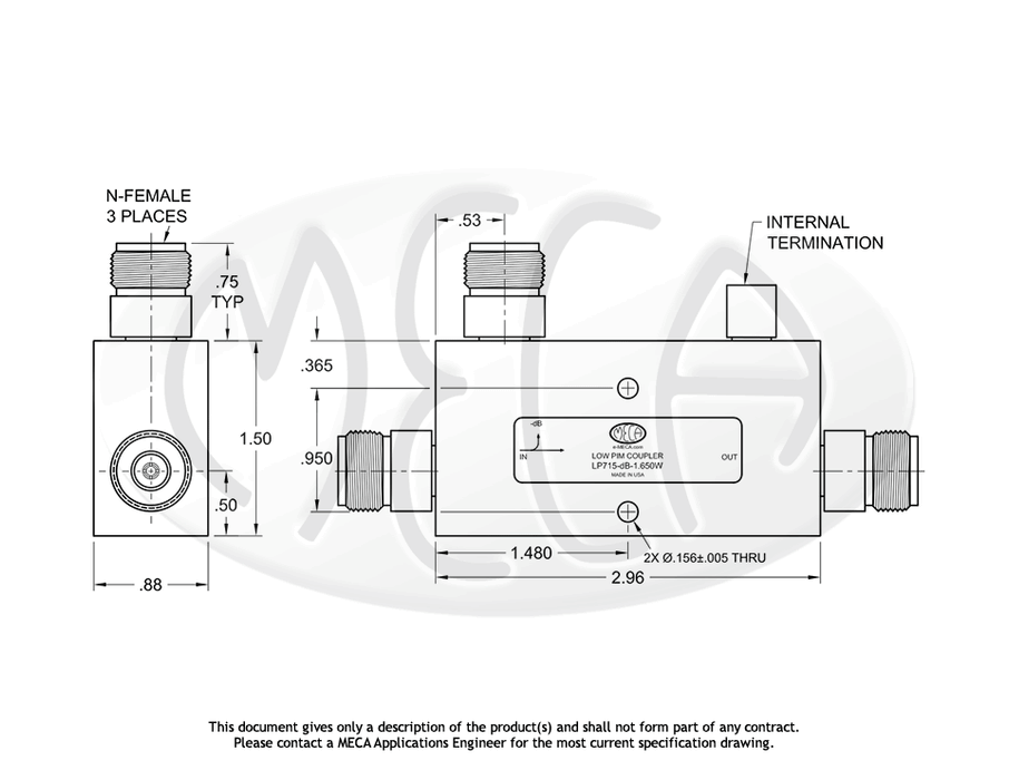 LP715-dB-1.650W Low PIM Directional Coupler N-Female connectors drawing