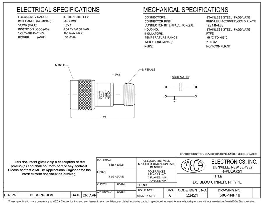 500-1NF18, 100 Watts, N-Type 0.010-18.0 GHz
