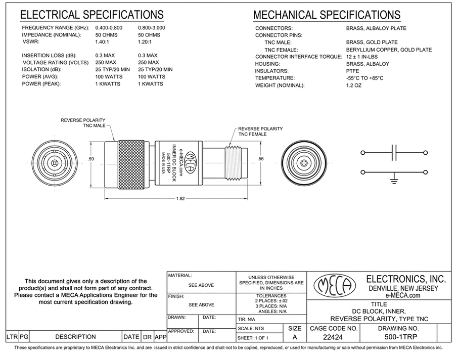 500-1TRP, 100 Watts, RP-TNC, 0.400-3.000 GHz