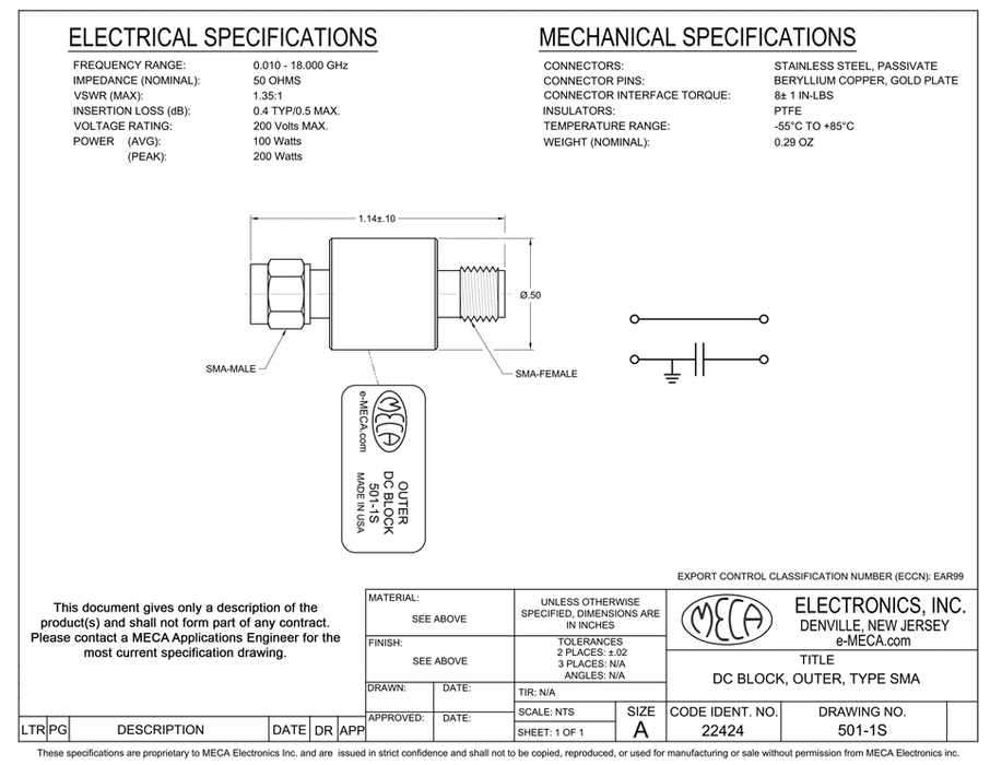 501-1S, 100 Watts, SMA, 0.010-18.0 GHz