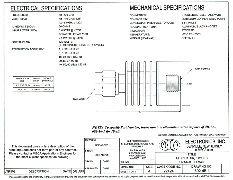 602-dB-1, 5 Watts, Hz-6.0 GHz