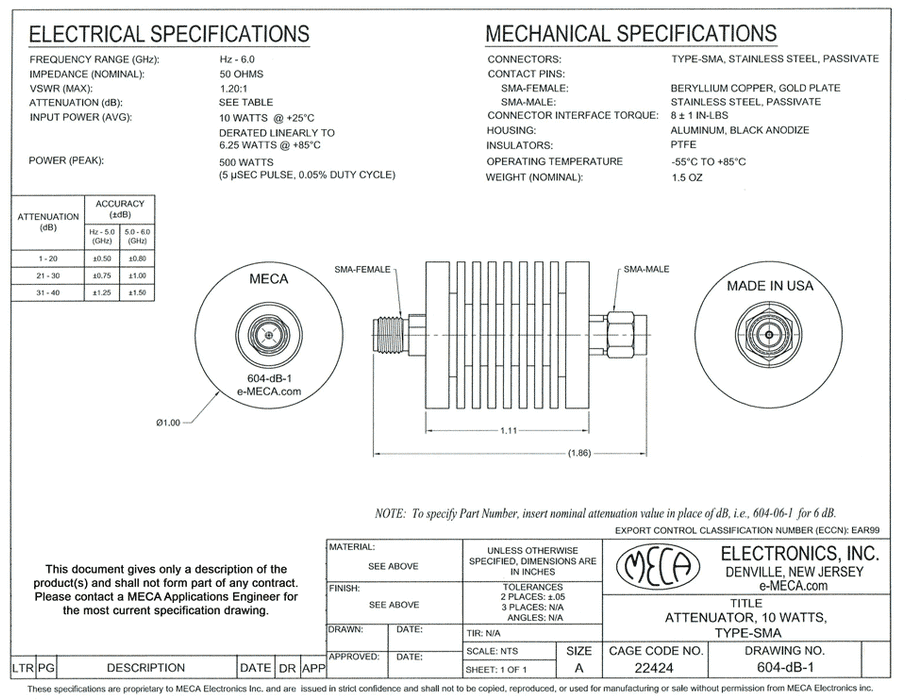 604-dB-1, 10 Watts, Hz-6.0 GHz