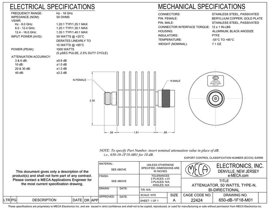 650-dB-1F18-M01, 50 Watts, Hz-18.0 GHz