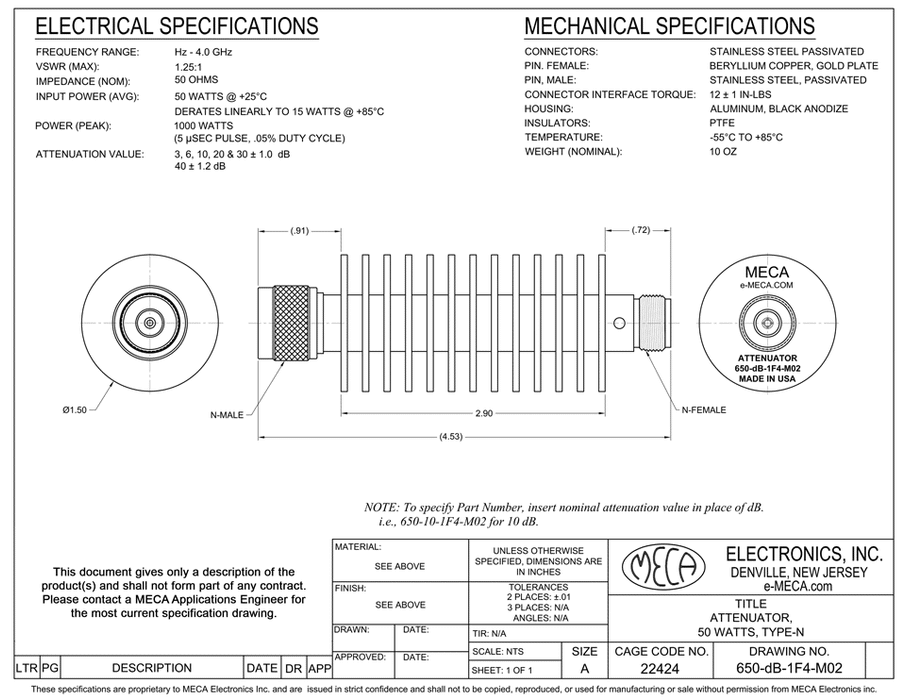 650-dB-1F4-M02, 50 Watts, Hz-4.0 GHz