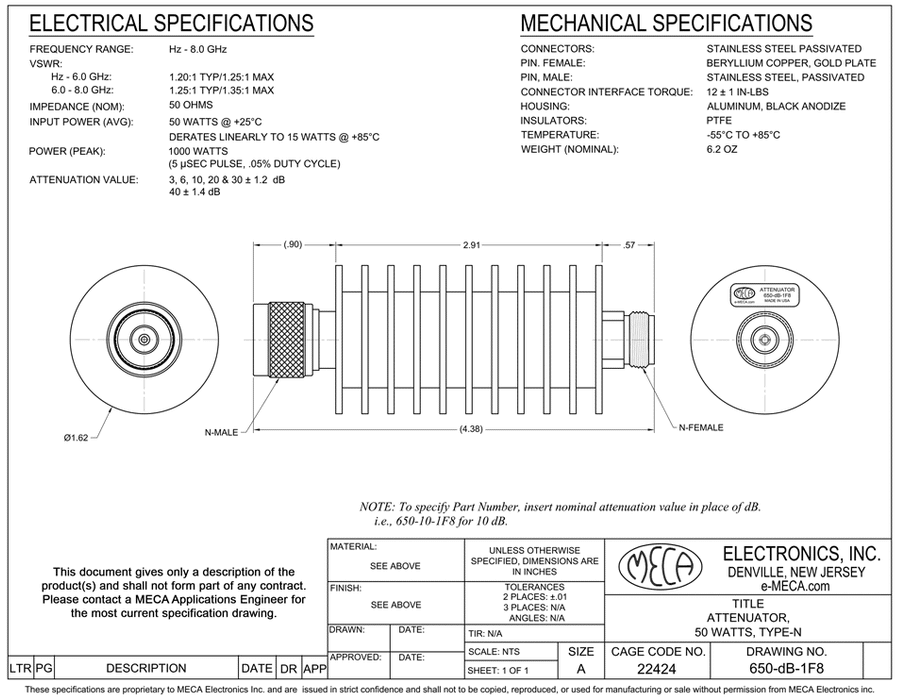 650-dB-1F8, 50 Watts, Hz-8.0 GHz