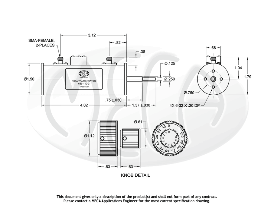 685-110-2, SMA-Female, 2 Watts, Hz-2.000 GHz