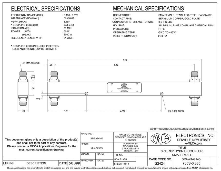 705S-0.335, SMA-Female, 0.150-0.520 GHz