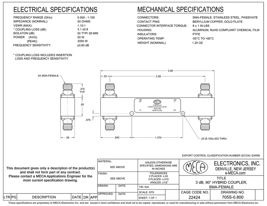 705S-0.800, SMA-Female, 0.500-1.100 GHz