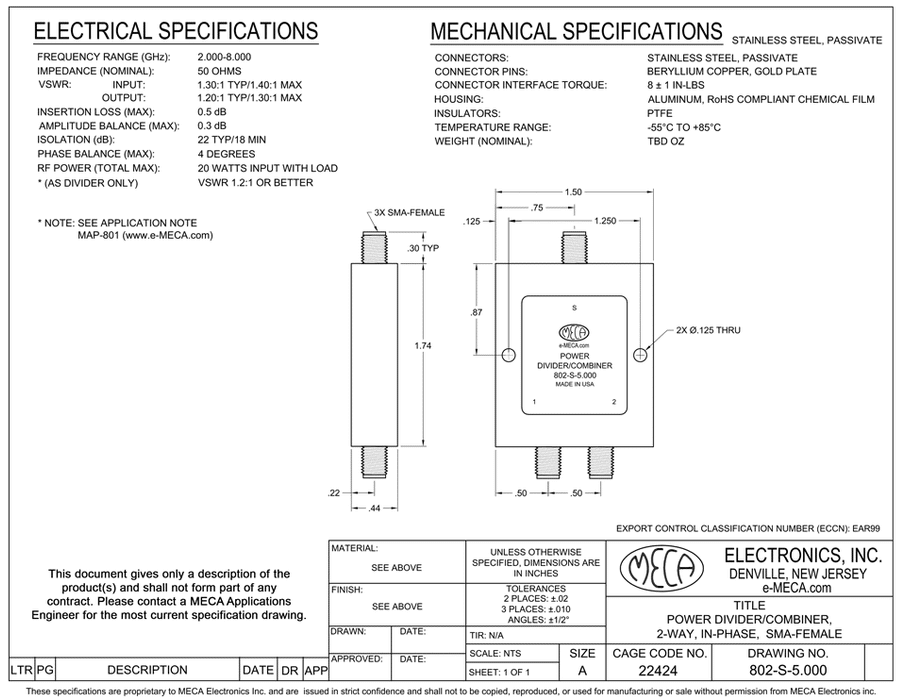 802-S-5.000, SMA-Female, 2.0-8.0 GHz