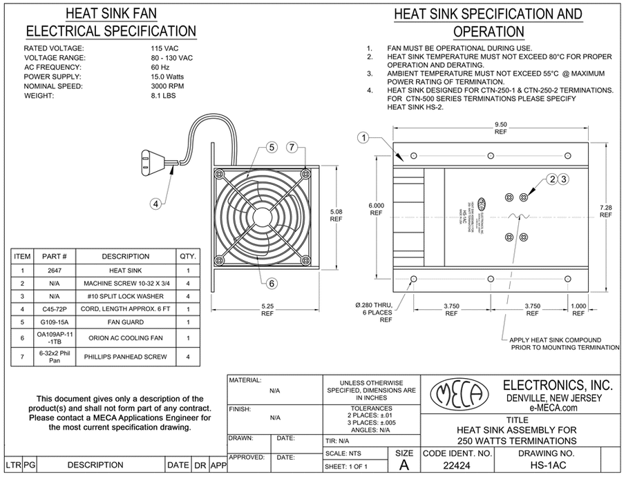 CTN-250 Heat Sink - DC Source (250W): HS-1AC