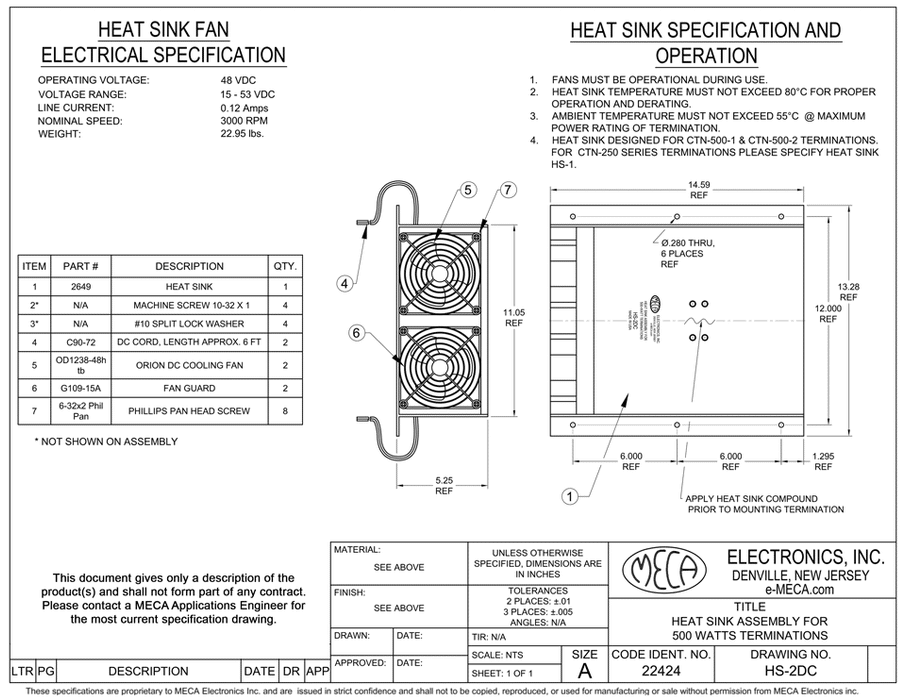CTN-500 Heat Sink - DC Source (500W): HS-2DC
