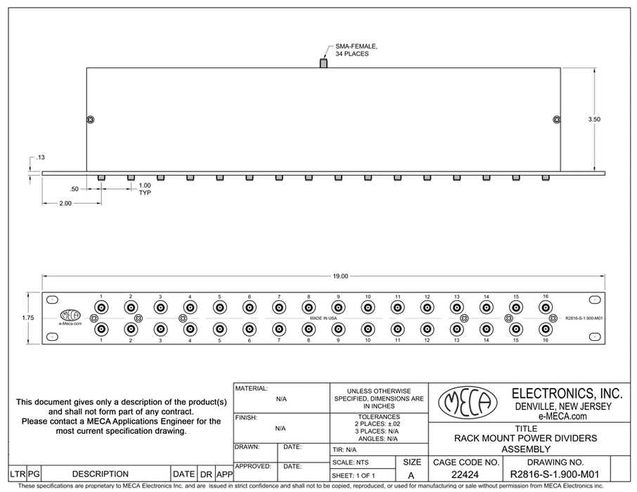 R2816-S-1.900-M01, 16-Way SMA, 0.800-3.000 GHz