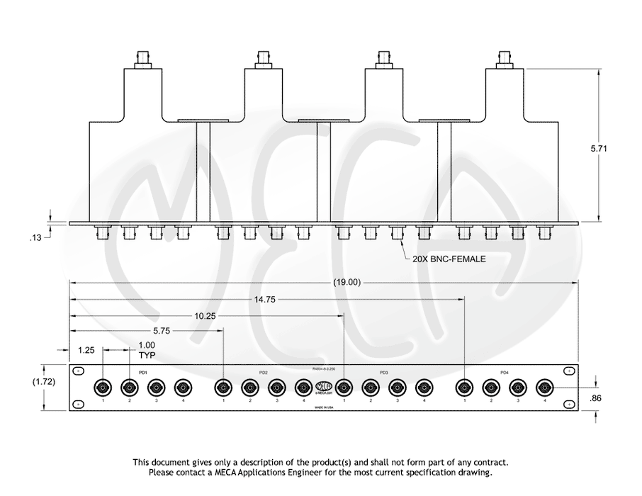R4804-8-3.250, 4-Way, BNC, 0.500-6.000 GHz