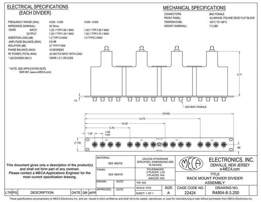 R4804-8-3.250, 4-Way, BNC, 0.500-6.000 GHz