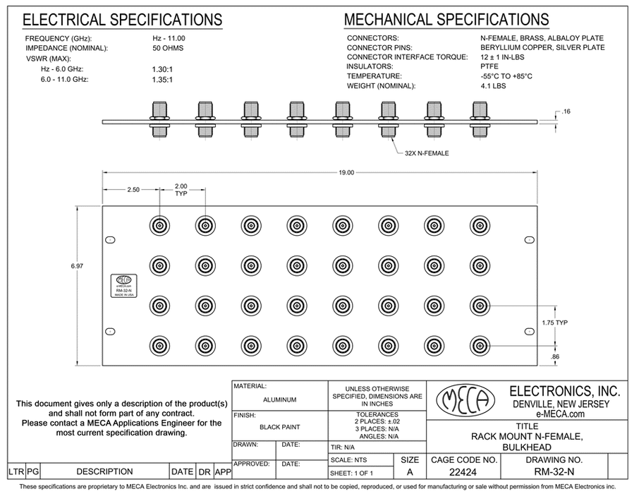 RM-32-N, Patch Panel x 32, Hz-11.00 GHz