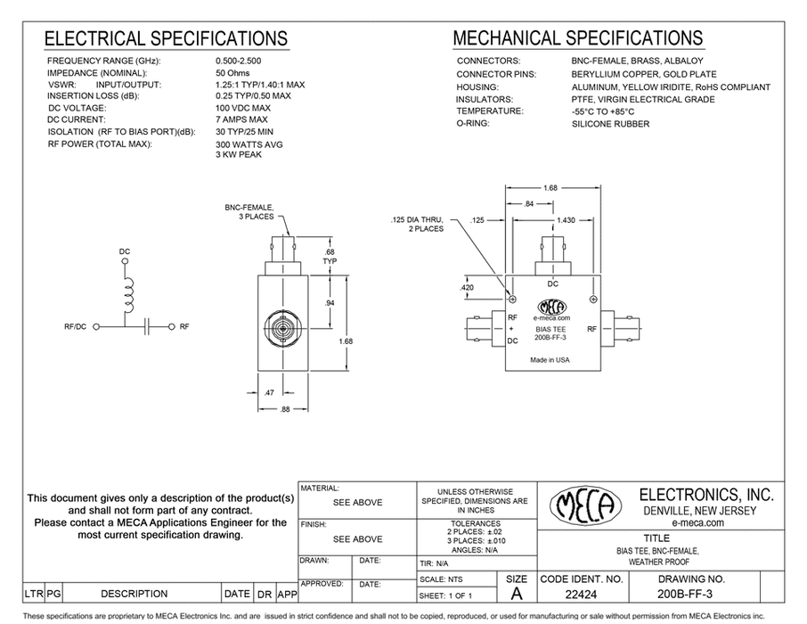 200B-FF-3 Bias Tee electrical specs