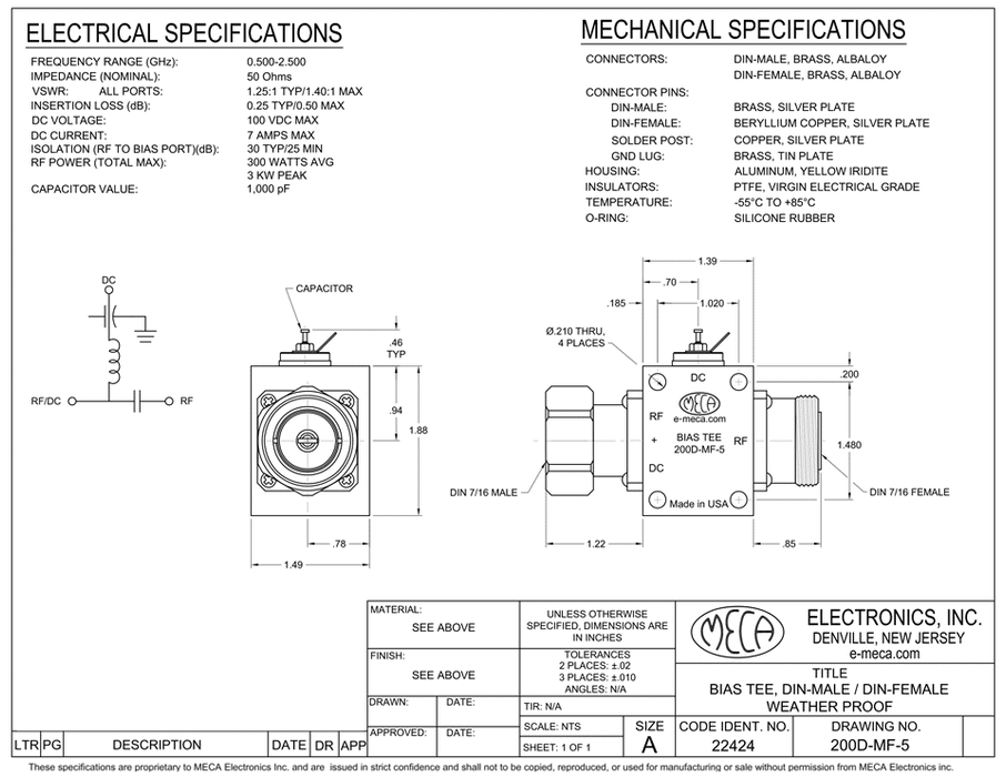200D-MF-5 Bias Tee electrical specs
