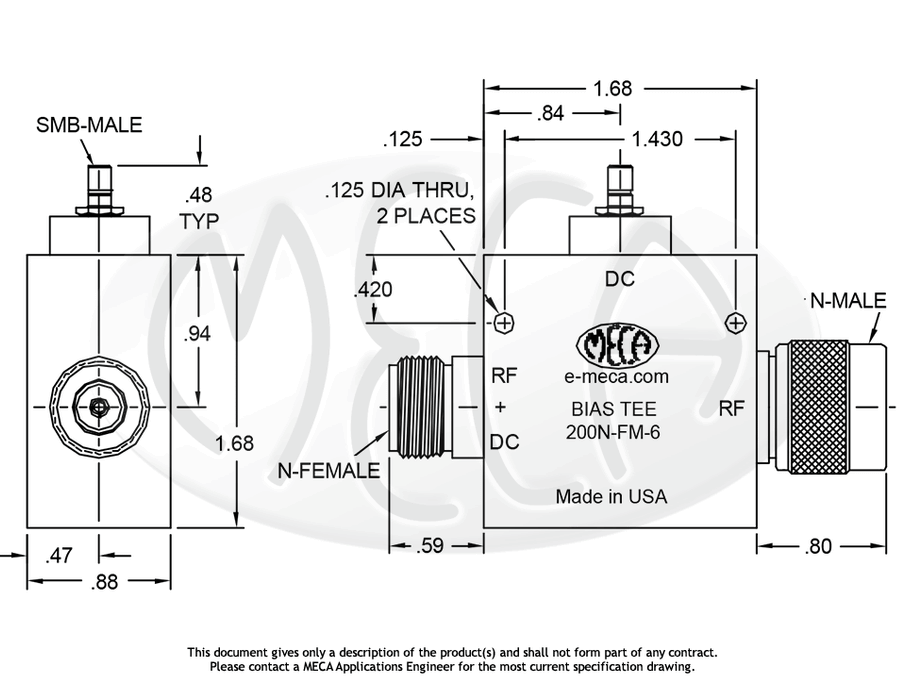 200N-FM-6 Bias Tee N-Type connectors drawing