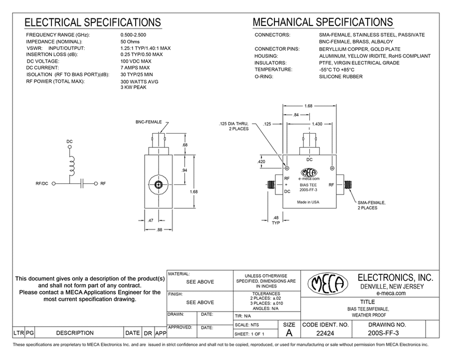 200S-FF-3 Bias Tee electrical specs