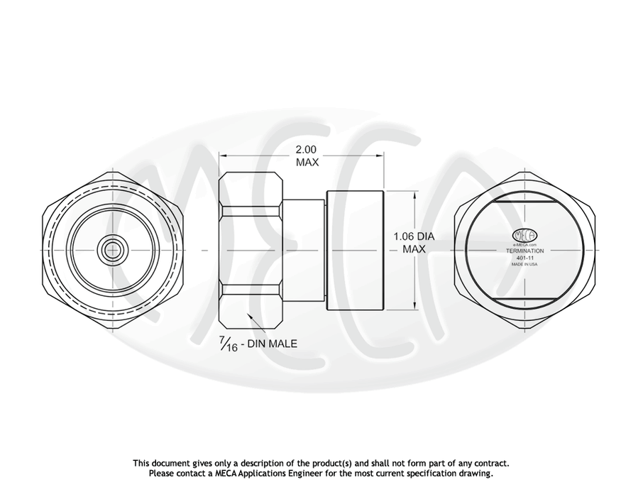 401-11 7/16 DIN Termination connectors drawing