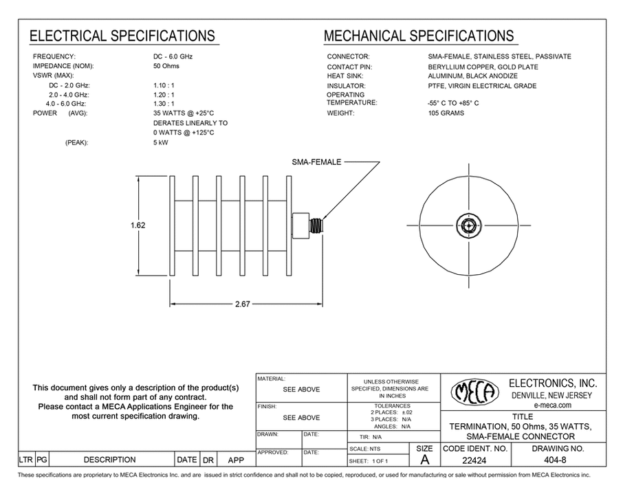 404-8 35-W RF Termination electrical specs